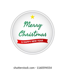 Merry Chirstmas And Happy New Year Lettering Text With Circle Frame. New Year Greeting Banner Card. Holiday & Celebration. Vector