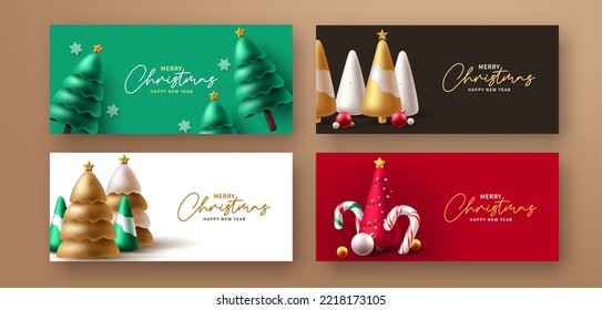 Merry chirstmas vector set banner design. Christmas and new year greeting text in gift card lay out for holiday xmas season background collection. Vector Illustration.