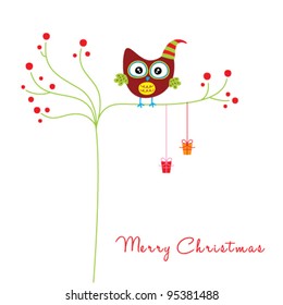 merry chrirtmas owl greeting card