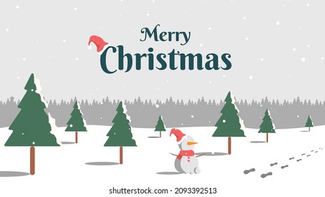 Merry Chrismas banner with cute snowman and soft color vector template.