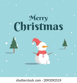 Merry Chrismas banner with cute snowman and soft color vector template.
