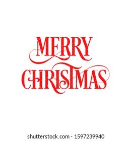 Merry Chrismas calligraphy banner, handmade brush. Hand drawn lettering card red colour, textured typography on isolated white background. Vector Illustration.