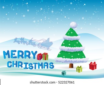 Merry chrismas with gift boxes and santa on winter background flat design.Vector illustration