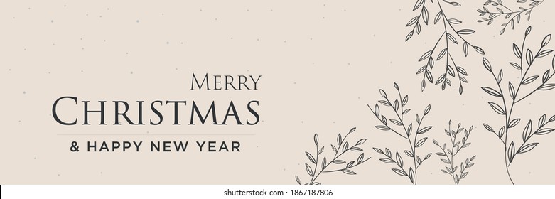 Merry Chrismas And Happy New Year Banner With Leaf Vector Design