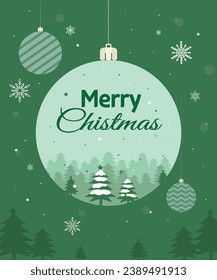 Merry Chrismas illustration with ornament on green background