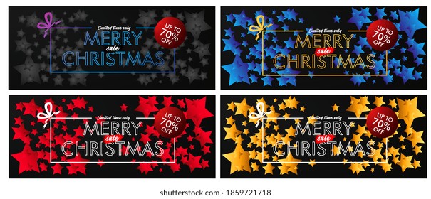 merry chrismas sale up to 70% event text on black background vector design illustration.	