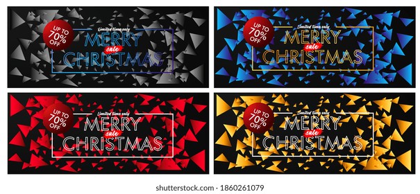 merry chrismas sale up to 70% event text on black background vector design illustration.	