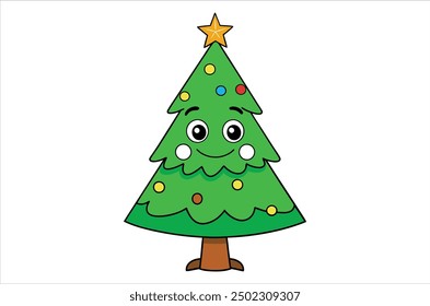 Merry Chrismas tree icon white background vector illustration flat desing chrismas cartoon