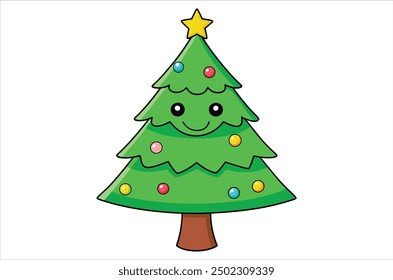 Merry Chrismas tree icon white background vector illustration flat desing chrismas cartoon