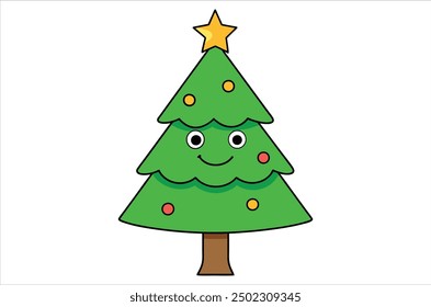 Merry Chrismas tree icon white background vector illustration flat desing chrismas cartoon