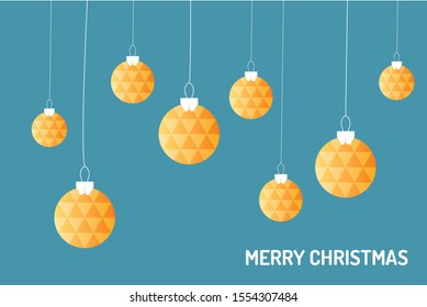 Merry Chrismas vector, gold chrismas ball hanging on the blue background