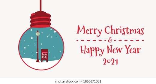 Merry Chrismast and Happy New Year! Winter holiday vector illustration: Christmas decoration with street lights and letter holders. Images for postcards, posters, cards and backgrounds.
