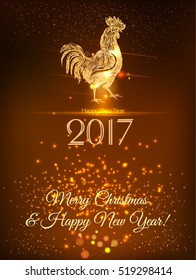 Merry chrisrtmas 2017, golden roster, brown background, vector