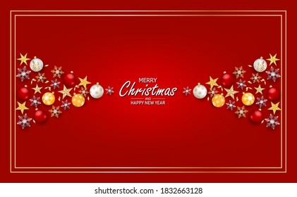 Merry Christams and Happy new year with Christmas ball on top view of vector illustration.