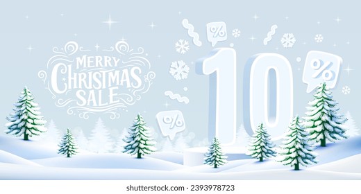 Merry Christmas, 10 percent Off discount. Sale banner and poster. Vector illustration.