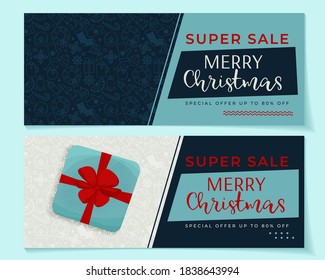 Merry Christmas 2 banner set with winter elements. Vector illustration
