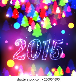 Merry Christmas 2015 celebration concept with tree lights. Vector illustration