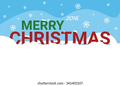 Merry Christmas 2016 numbers illustration in snow. Snow flakes background. Vector illustration Eps 10.