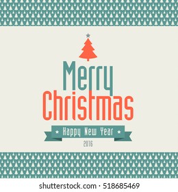 Merry Christmas 2016 in Vintage Style of Color Blue-green background