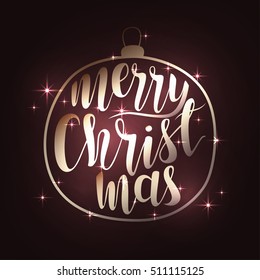 merry christmas 2017 card with glitter and lights details in metal ball.