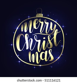 merry christmas 2017 card with glitter and lights details in metal ball.