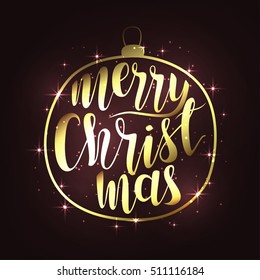 merry christmas 2017 card with glitter and lights details in metal ball.