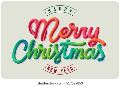 Merry Christmas 2017 greeting card with colorful lettering composition
