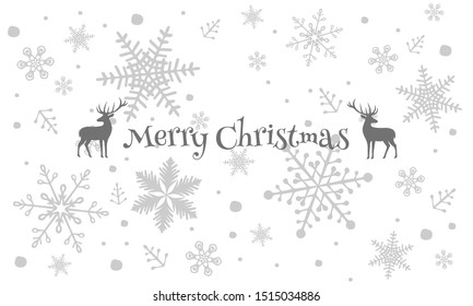 Merry Christmas 2019 vector greeting illustration with snowflakes and deer