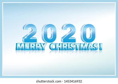 Merry Christmas 2020. Background with date in three-dimensional image on a blue background. Vector illustration