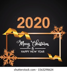 Merry Christmas 2020 Background Gold Snowflakes and golden confetti Vector