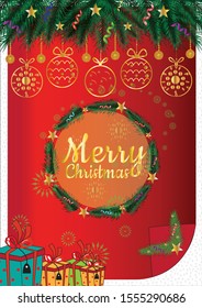 Merry Christmas 2020 calligraphy text of merry Christmas with creative background and golden globe.