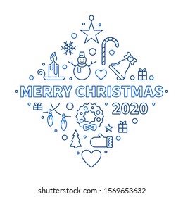 Merry Christmas 2020 concept greeting card in thin line style. Vector illustration