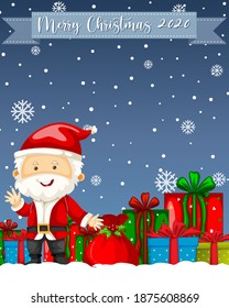 Merry Christmas 2020 font logo with Santa Claus cartoon character illustration