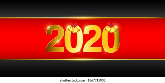 Merry Christmas 2020 with golden bell ornament. Vector illustration