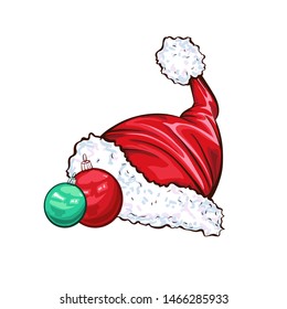 Merry Christmas 2020 greeting card. Santa hat isolated vector on white background. Holiday Xmas, New Year party poster, banner cartoon design.