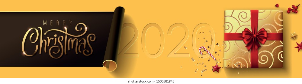Merry Christmas and 2020 Happy New Year background banner.Merry Christmas vector text Calligraphic Lettering Vector illustration. 
