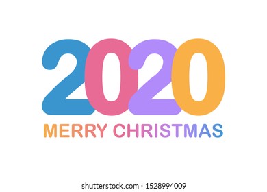 Merry Christmas 2020 multicolor logo text design. Design template for diary, Brochure, Xmas card, sale banner, invitation. Vector illustration on white background.