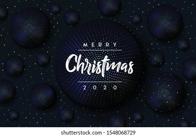 Merry Christmas 2020 Year. Holiday vector illustration modern abstract fashion background. Realistic 3d sheres. Festive poster or banner design