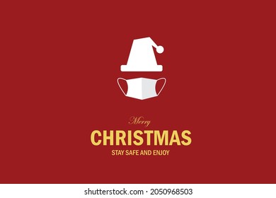 Merry Christmas 2021 holiday season. Celebration with face mask, Christmas with COVID vector, Santa claus with mask 