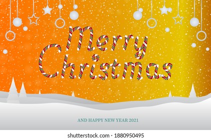 Feliz Navidad 2021 Mensajes de texto en color naranja y Feliz Año Nuevo 2021
