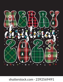 Merry Christmas 2023 Buffalo Plaid Red Santa Hat Xmas Pajamas T-Shirt, Shirt Print Template