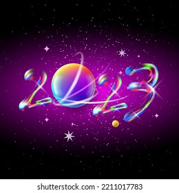 Merry Christmas 2023 neon colors poster. Happy New Year, vector illustration