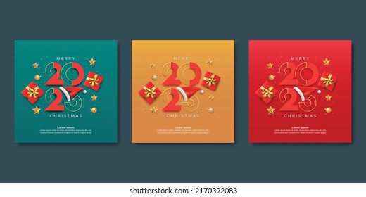 Merry Christmas 2023. Set of Christmas 2023 square template for poster, banner, card, flyer and media post