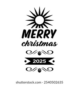 Merry Christmas 2025 – Festive Holiday Typography with Sunburst and Snowflake Elements