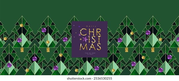 Merry Christmas! 2025. Vector modern abstract geometric minimalistic illustration of Christmas tree and balls pattern for greeting card, corporate postcard, banner, flyer, invitation or background