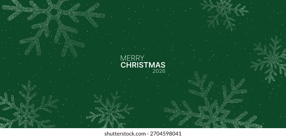 Feliz Natal 2026 fundo vetorial com flocos de neve branco caindo. Festivo de inverno feriado cartão de saudação design para a celebração da estação.