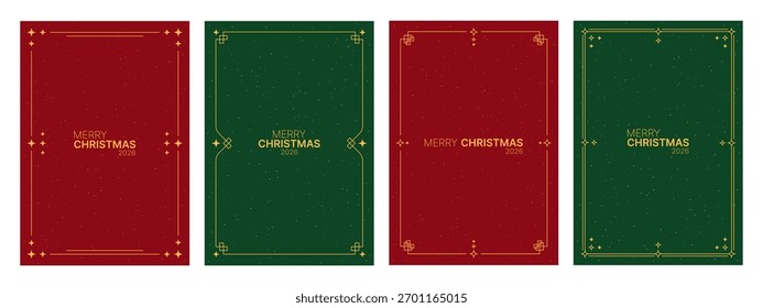 Colección del marco del Vector de la Vertical de las Navidades felices 2026 con el borde dorado y la estrella en fondo rojo y verde, para el diseño de la tarjeta de felicitación.