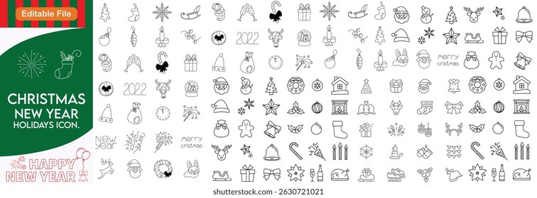 Merry Christmas 3000+ set of web icons in line style. Xmas icons for web and mobile app. Christ, xmas, santa claus, gift, angel, bell, christmas tree, holiday, fireworks, line icon set.