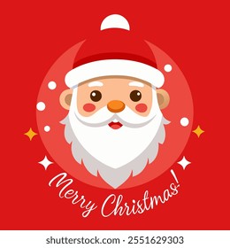 Merry Christmas with 3d beard Santa and hat X mas on a red background