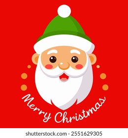 Merry Christmas with 3d beard Santa and hat X mas on a red background